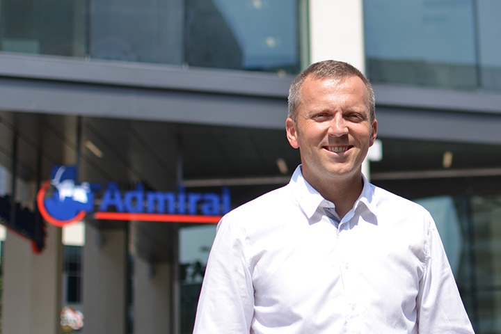 Gerraint Jones outside Admiral offices on a nice sunny day